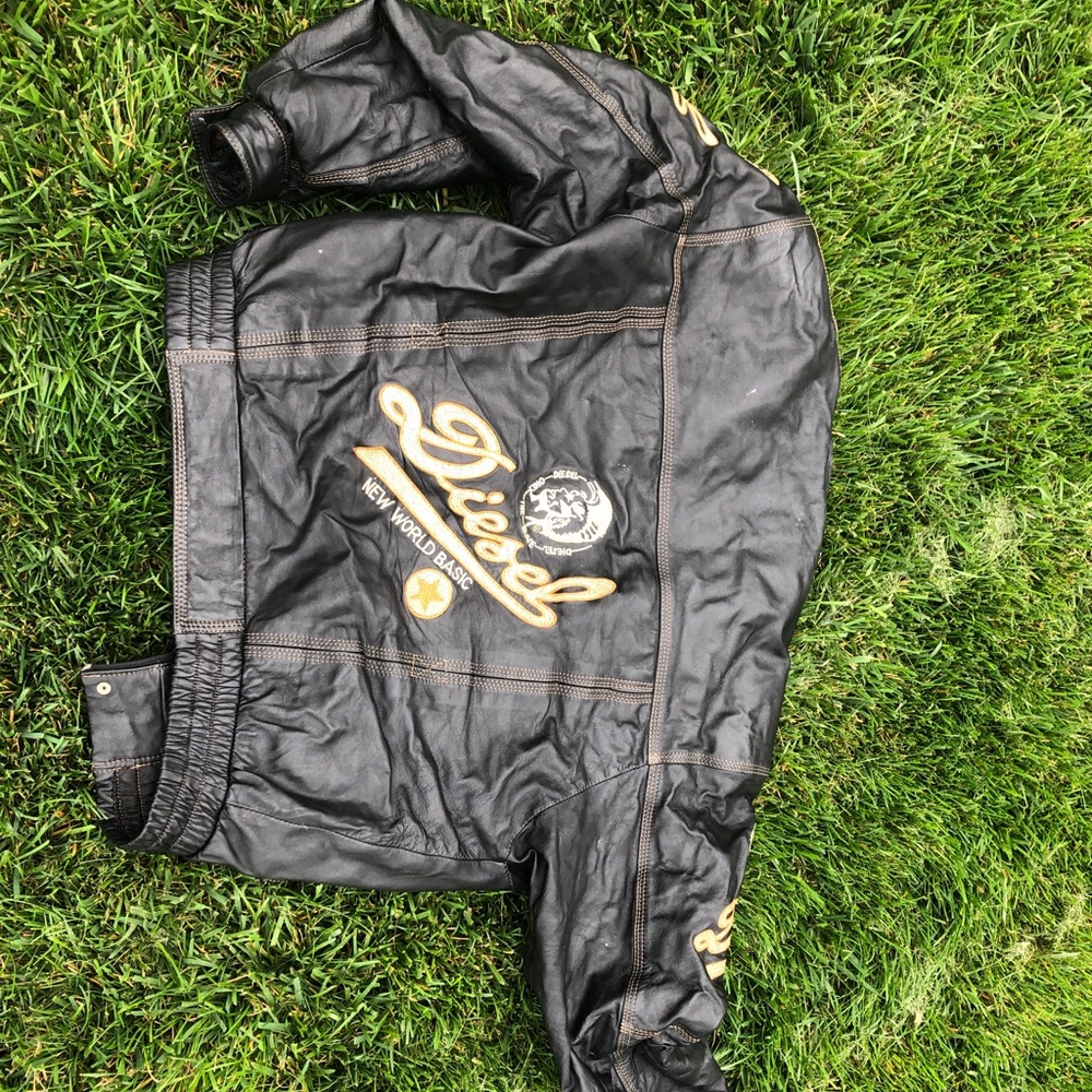Diesel leather bomber jacket, sz L, well loved